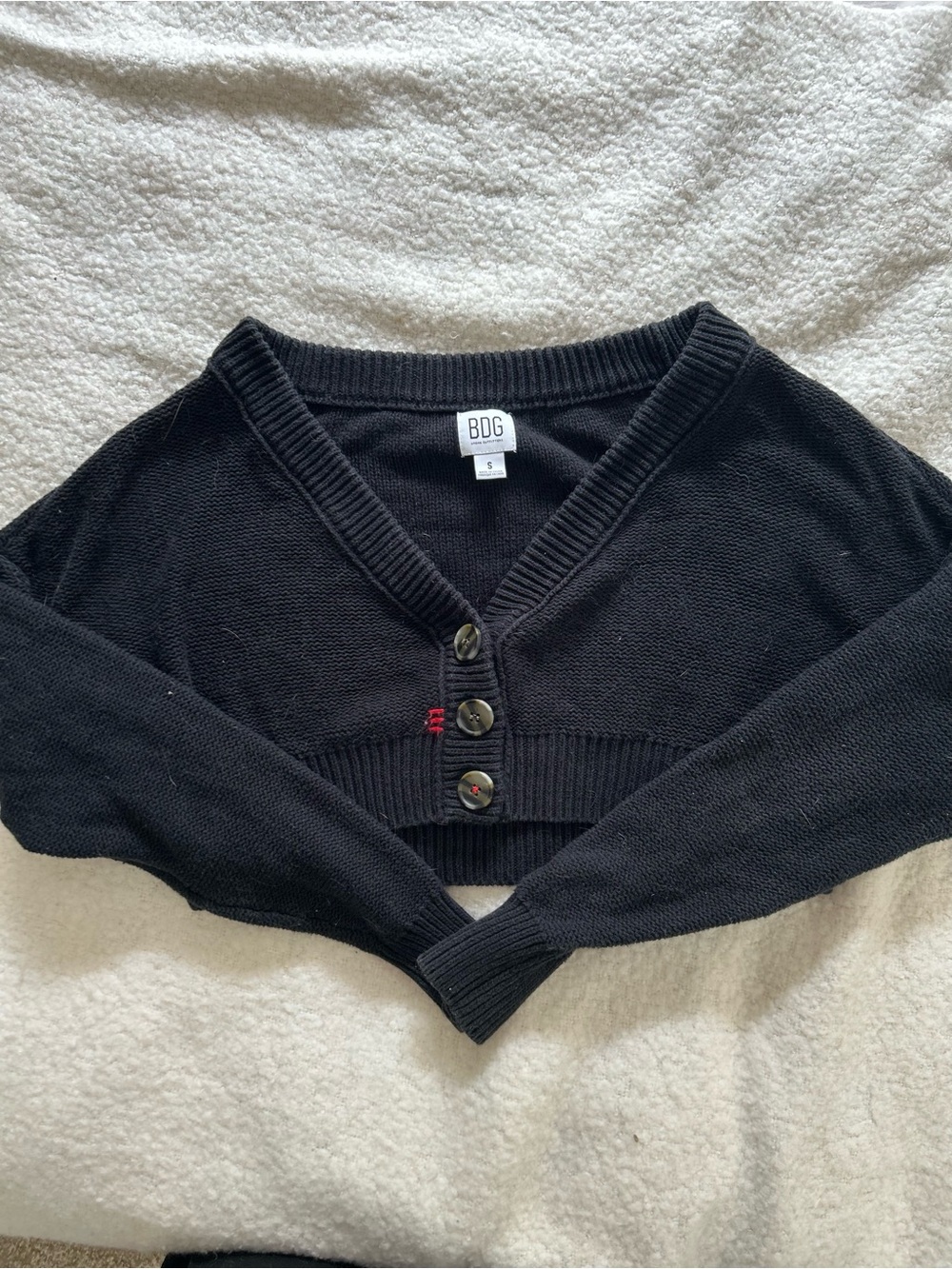 BDG Black Cropped V-Neck Button-Up Cardigan